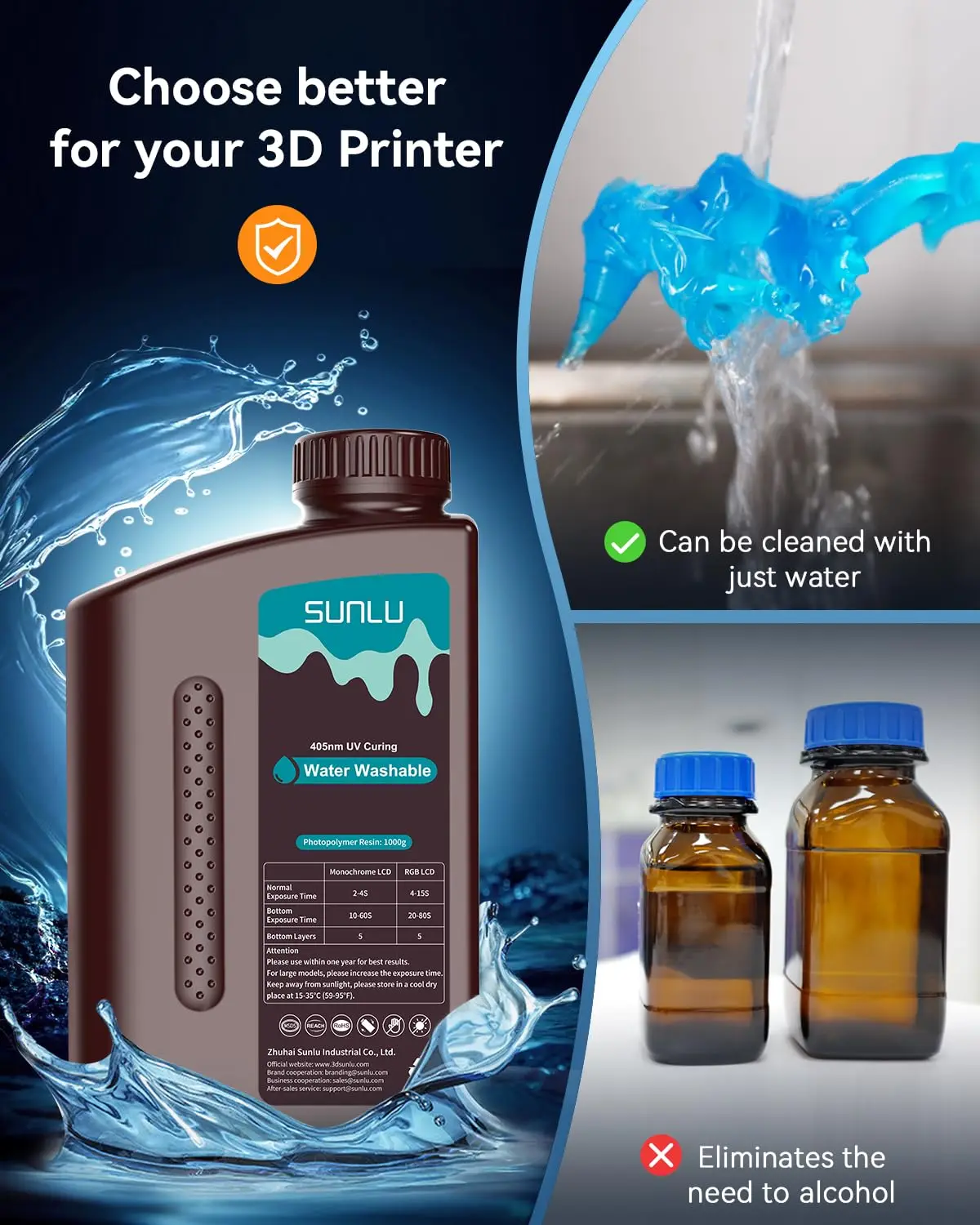Sunlu 5kg padrão/resina 3d de lavagem de água 405nm resina uv para a maioria dos materiais de impressora 3d sla/dlp/lcd sensível ao uv 1kg - Image 4