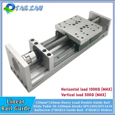 Atuador linear de 100mm de largura, guia linear duplo, mesa deslizante resistente sfu1605/1610, parafuso esférico 50-1200mm xzaxis cnc 4 peças hgr15