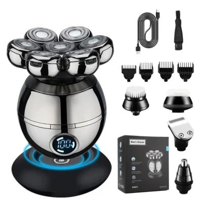 Barbeador elétrico 7d flutuante cortador cabeça base de carregamento portátil masculino aparador barba clipper crânio barbeador à prova dwaterproof água barbear