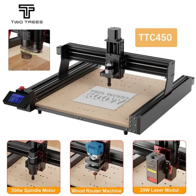 Twotrees ttc450 3 eixos/4 eixos cnc roteador fresadora máquina de corte grbl gravador a laser para acrílico pcb madeira pvc mdf metal