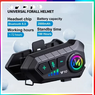 Y10 capacete da motocicleta fone de ouvido bluetooth 2000mah super longa espera sem fio mãos-livres à prova dwireless água moto fone de ouvido