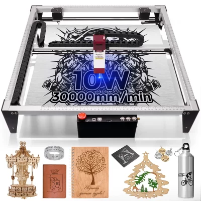 LUNYEE Gravador a laser 80W/50W Cortador a laser, potência de saída de 10W/5,5W, trilho de guia linear de 2 eixos, para madeira e metal, acrílico, couro, etc.