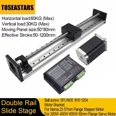 Trilho de guia linear, estágio deslizante, trilho linear duplo, eixo xyz, parafuso esférico sfu1204 1605 1610 para motor de passo nema 23, carga máxima de 60kg