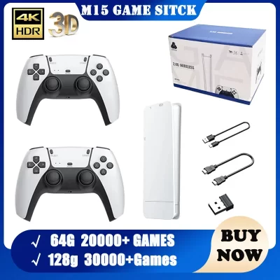 M15 jogo vara mini tv console de jogo portátil sem fio gamepads videogame 128g 30000 + jogo retro saída hd dois jogadores para ps1 et