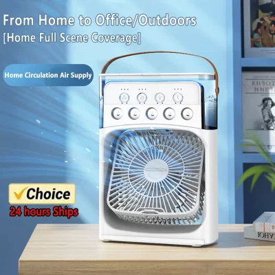3 em 1 ventilador ar condicionado doméstico pequeno refrigerador de ar led night light portátil umidificador ajuste de ar ventilador escritório casa novo