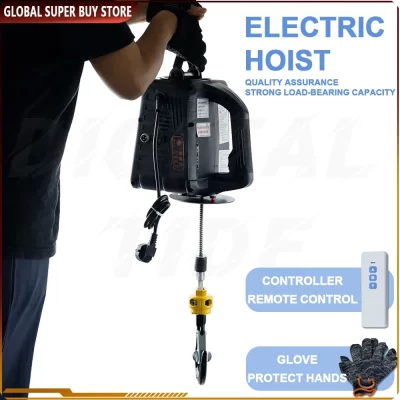 Talha elétrica portátil 3 em 1, 220v, controle remoto sem fio, guindaste, sistema de polia de gancho, capacidade de 500kg com luvas