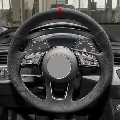 Para audi a1 8x a3 8v s3 a4 b9 s4 a5 8w6 s5 q2 rs 4 2016-2022 camurça couro costurado à mão interior do carro volante capa guarnição