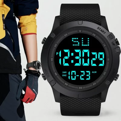 Relógio esportivo masculino multifuncional, relógio esportivo militar à prova d'água luminoso led digital para crianças relógio eletrônico de estudante com mostrador grande
