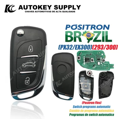 AutokeySupply AKBPCP095 Brasil Positron Flex Sistema de alarme remoto chave de carro programa duplo PX32 EX300 293 330 360 para Citroen