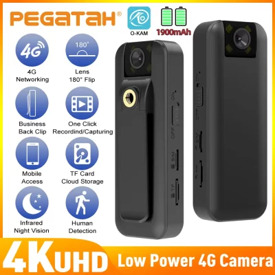 Câmera corporal de vídeo PEGATAH 4G 4K UHD Mini gravador corporal sem fio 180 ° Flip Recarregável Câmera Portátil Filmadora Aplicação da Lei