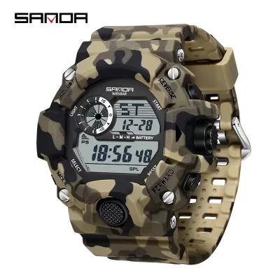 SANDA-Relógio militar masculino Camo Electronic, impermeável, esportes ao ar livre, display digital, pulseira de silicone, relógios de pulso para homens, moda, 2183