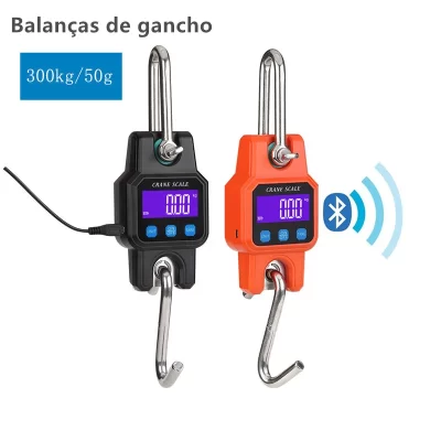 Balança de guindaste compatível com bluetooth, 300kg/50g, recarregável, portátil, suspensa, gancho industrial, aço inoxidável com 4.0 bt usb