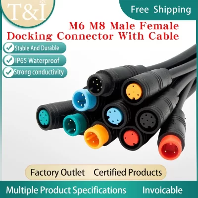 Cabeça reta Docking Julet Sensor Connector, Ebike Display, conector de PVC com cabo de 20cm, M6, M8-2, 3, 4, 5, 6Pin, 5, 10 conjuntos, 100 conjuntos