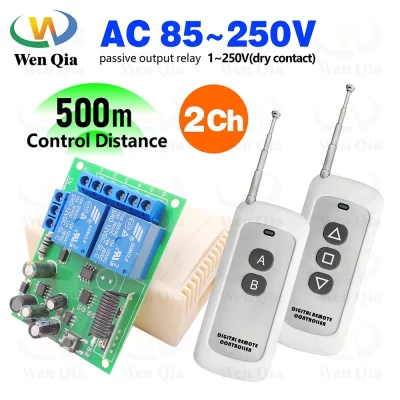 Interruptor de controle remoto sem fio universal, 433mhz, 110v, 220v, módulo de relé 2ch e transmissor de 500m para luz/portão de garagem/guindaste/diy