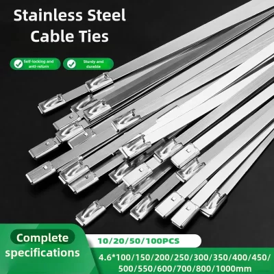 10-100 pces auto-travamento de cabo de aço inoxidável laços resistentes à prova de calor reutilizáveis laços de metal para chicote de fiação do tubo de escape
