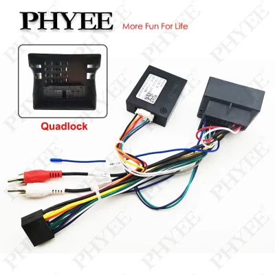 Adaptador de chicote quádruplo decodificador de ônibus CAN, plugue de 16 pinos, conector de bloqueio quádruplo, cabo de fiação RCA para carro Android para Audi A3 8P A4 B7 TT