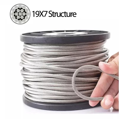 Anti Rotação Steel Wire Rope Fittings for Cranes, 19X7 Estrutura 304 Cabo Inoxidável, Drum Winch Slings, 3-8mm de Diâmetro