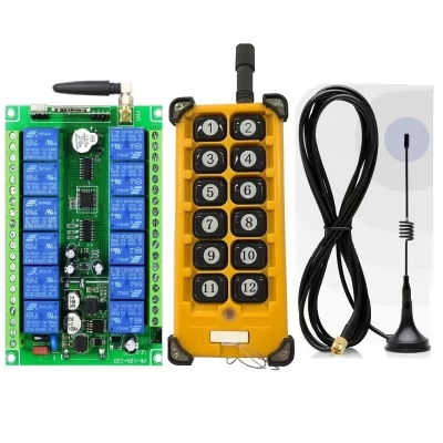 Receptor industrial de longa distância 12ch, 433mhz, dc12v 24v 36v 48v rf, controle remoto sem fio, sistema de guindaste de viagem suspenso