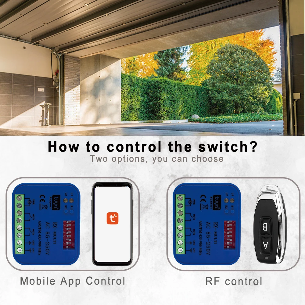 Receptor de controle remoto universal rx multi para porta de garagem, 2 canais, 433mhz, 868mhz, interruptor wi-fi tuya, dc ac 9-30v, 85-250v, vida inteligente, alexa - Image 3