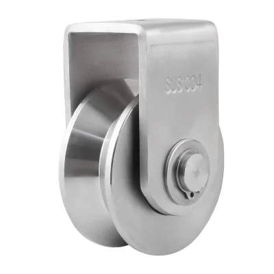 Rolo de polia de roda única tipo U, aço inoxidável 304, rotação de 360 graus, roda ranhurada resistente, bloco de polia tipo V