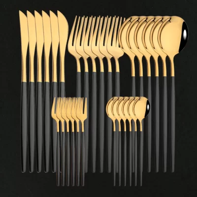 30Pcs/Set Stainless Steel Dinner Black Gold Dinnerware Set Knife Fruit Fork Spoon Cutlery Set Kitchen Tableware Silverware Sets