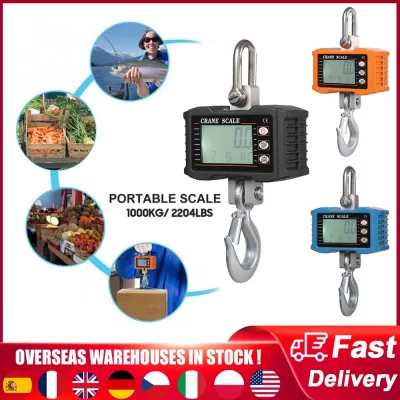 Balança digital suspensa, 1000kg/2204lbs, portátil, resistente, guindaste, retroiluminação lcd, gancho industrial, mudança de unidade/retenção de dados
