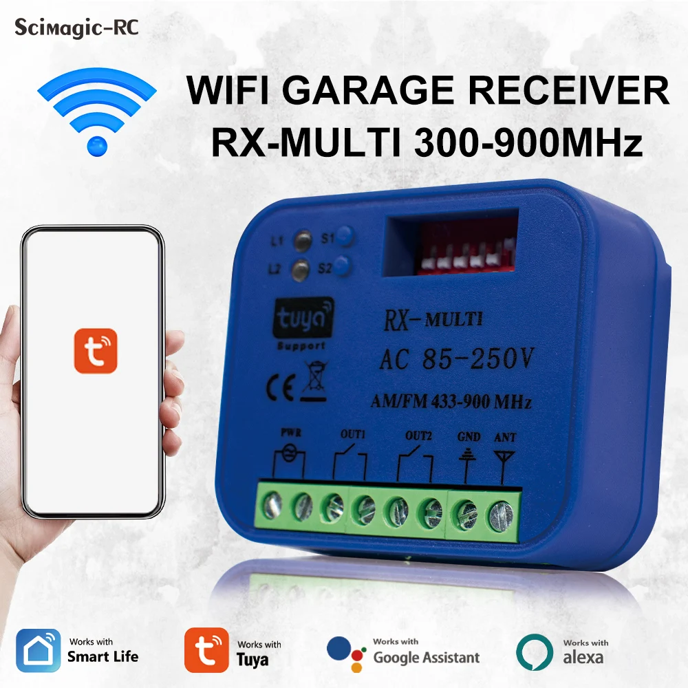 Receptor de controle remoto universal rx multi para porta de garagem, 2 canais, 433mhz, 868mhz, interruptor wi-fi tuya, dc ac 9-30v, 85-250v, vida inteligente, alexa