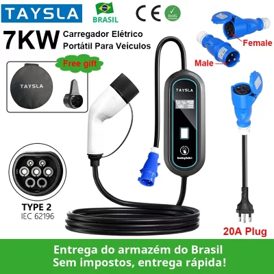 TAYSLA 7KW Electric Car Charger 32A Type 2 Portable EV Charger 80V-260V Charging Cable Wallbox for all Electric Vehicle BYD BMW