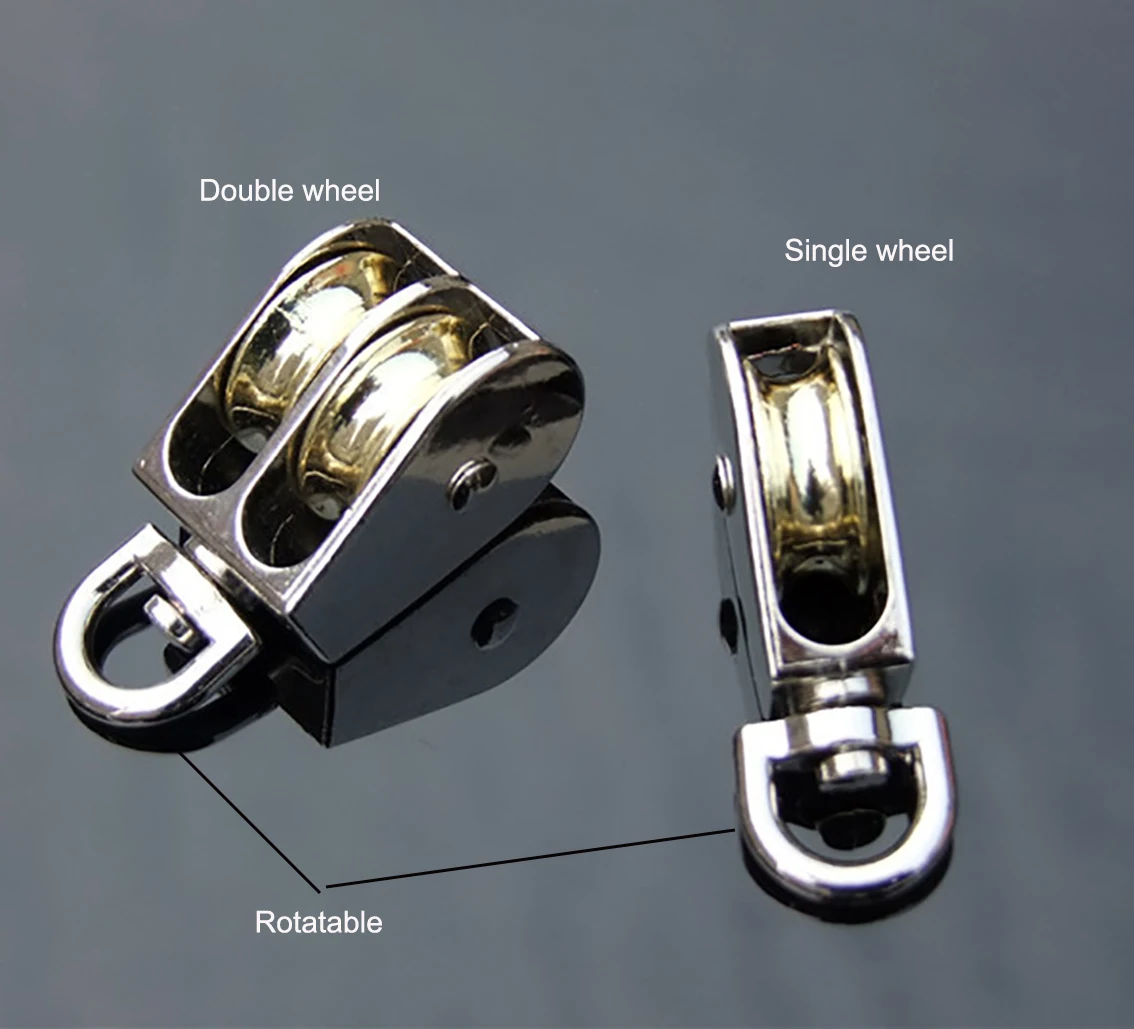 Polia de metal giratória 43/58/86mm, polia de liga de zinco, bloco de coroa e roda de elevação de equipamento, mini polia única/dupla para diy