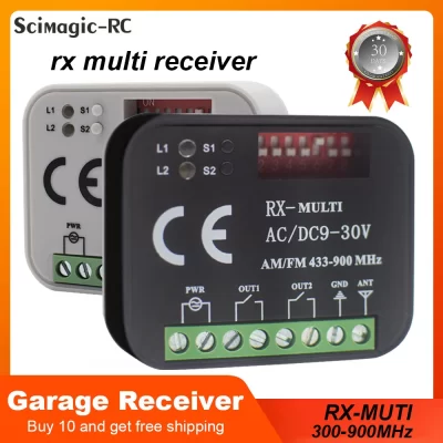 Receptor de interruptor de controle remoto, 433mhz 868mhz 390mhz rx, abridor multifrequência ac/dc 9-30v 300-868mhz para porta de garagem
