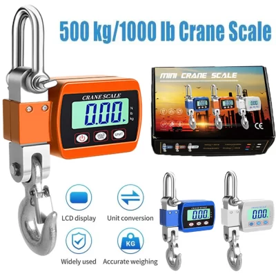 Balança de guindaste suspensa industrial digital portátil, 0.05 ~ 500kg/1100lb com gancho, pesagem eletrônica para fazenda, caça, fábrica de pesca