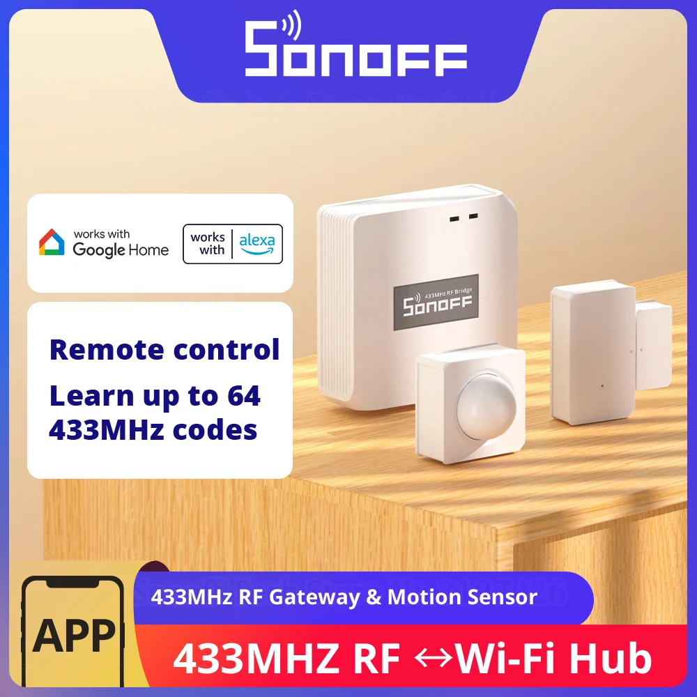 Sonoff rf ponte r2 433mhz gateway dw2 pir3 porta janela sensor de movimento controle voz cena inteligente via ewelink google casa alexa