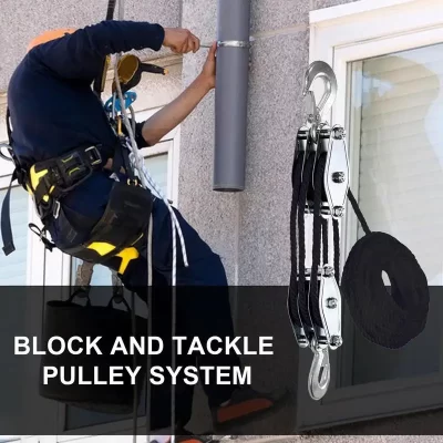 2200Lbs Breaking Strength Heavy Duty Rope Hoist Multifunctional Ratchet Puller Hoists Block And Tackle Pulley System For Hunting