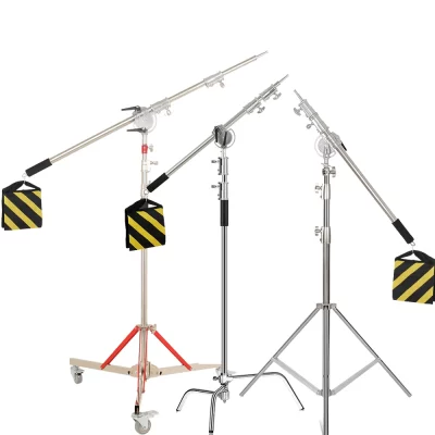 Sh c suporte de aço inoxidável kit suporte luz com saco peso photo studio acessórios haste extensão 2.49m comprimento braço cruz boom