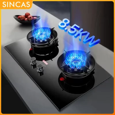 Gás Flipped Cooktop Fogão Duplo, Cozinha embutida LNG LPG Timing Desktop, Fogão a gás de painel de uso duplo, Acampamento externo