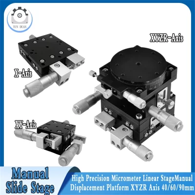 Mesa deslizante manual de micrômetro de alta precisão, eixo xyzr 40/60/90/100/125mm para equipamentos ópticos, ciências biomédicas