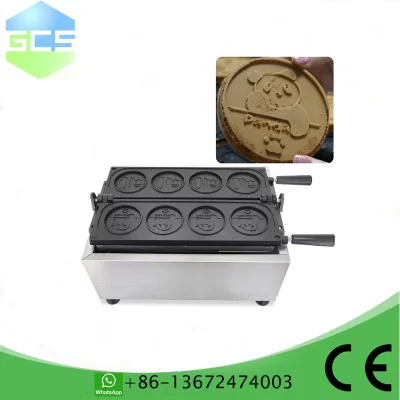 Máquina comercial de waffle de panda de desenho animado elétrica e a gás, moldes de moedas redondas, máquina de cozimento de moedas comemorativas