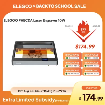 ELEGOO PHECDA Gravador e cortador a laser com potência de saída de 10 W 400 mm * 400 mm Área de gravação Máquina de gravação a laser de alta precisão