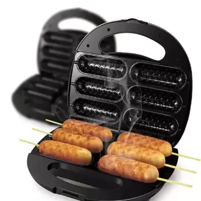 Mini máquina elétrica automática antiaderente para assar salsichas, cachorro-quente, waffle