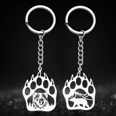 Dawapara urso pata pingente chaveiro animal urso totem chaveiro nórdico viking proteção amuleto jóias de aço inoxidável