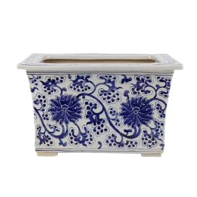 Queimador de incenso cerâmico, azul e branco, flor torcida, forma retangular, porcelana, RZKY39