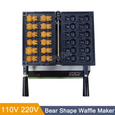 Pouco Urso Forma Waffle Maker Machine, Desenhos Animados, 3D, 2400W, 12 Peças, Popular, Uso Comercial