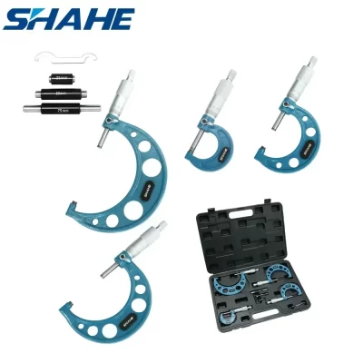 SHAHE 4pcs Micrômetro Externo Set Machinist Tool 0-4 "0-100mm 0.01mm Precisão Micrômetro Carboneto Conjunto Com Padrões Catraca
