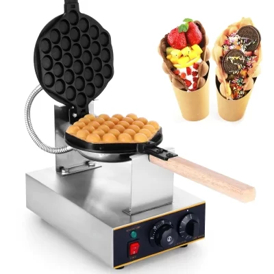 1400w bolha máquina de waffle ovo elétrica máquina de waffle 360 girado aço inoxidável antiaderente eggettes comerciais sopro bolo lanche