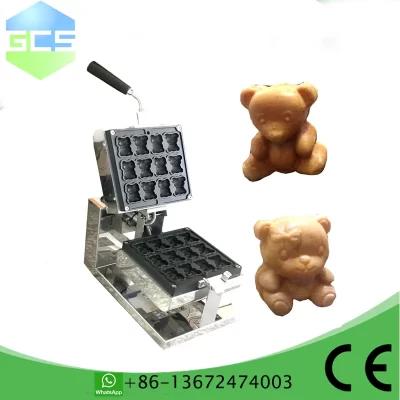 Máquina comercial de taiyaki em formato de urso, 12 peças, pequeno urso, waffle, aço inoxidável, antiaderente, máquina de waffle