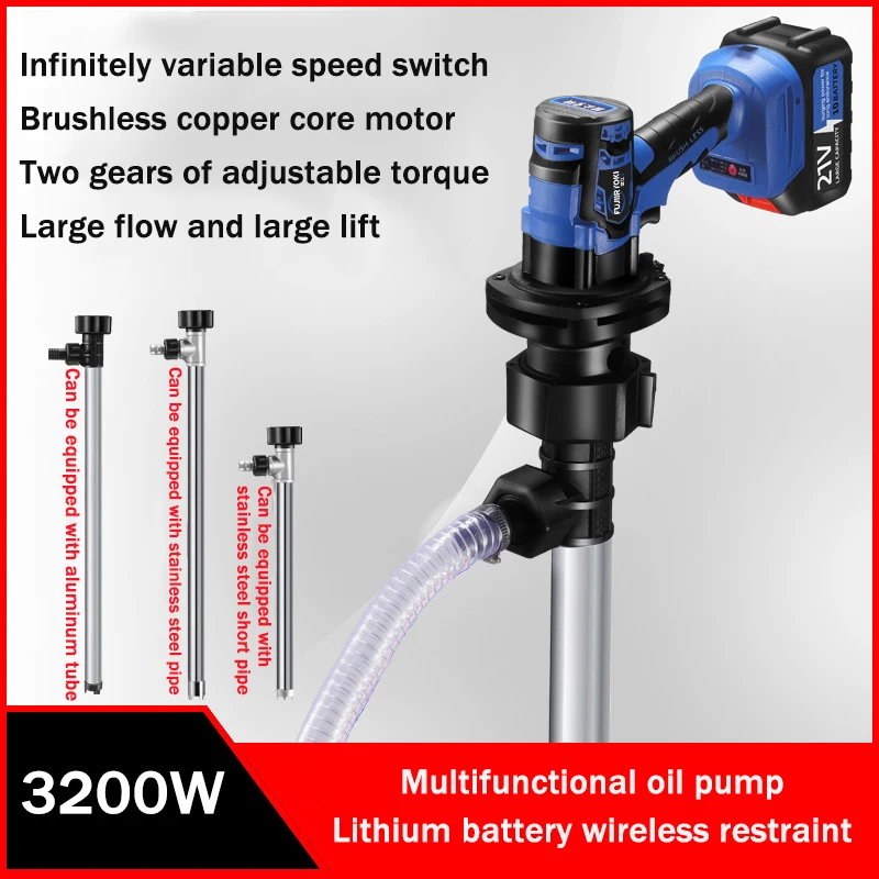Bomba de transferência de combustível portátil, 21v, bateria de lítio inserida, bomba de barril, 3200w, querosene diesel, bomba de óleo elétrica, dispensador de combustível - Image 2