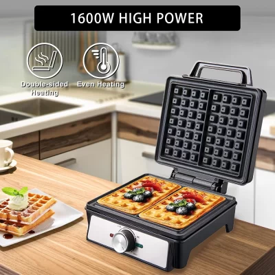 Máquina de waffles 2 fatias temperatura ajustável elétrica café da manhã belga máquina de waffle antiaderente ovo bolo placas de ferro 1600w