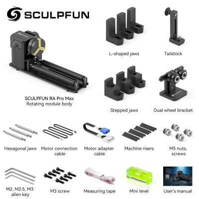 Sculpfun ra pro max módulo de mandril de rolo rotativo multifuncional eixo y para gravador a laser com ângulo ajustável de 180 graus
