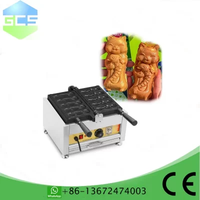 Gato bonito capturando peixe em forma de waffle maker bungoppang lanche comercial gato abraçando peixe taiyaki máquina