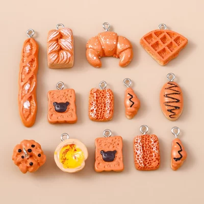 Leslie 10 pçs bonito waffle croissant ovo tart baguette pão encantos pingentes para brincos pulseiras colares jóias fazendo diy